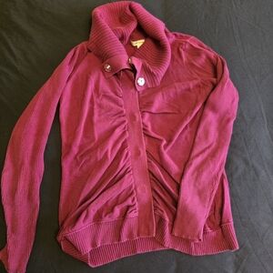 DKNY Deep Red Ribbed Knit Top